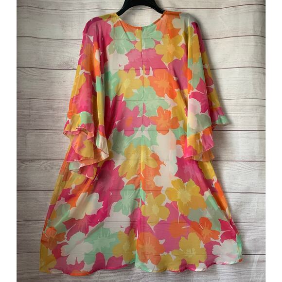 Peach Love California Colorful Floral Open Front Cardigan Cover Up Kimono Size M - Picture 13 of 16